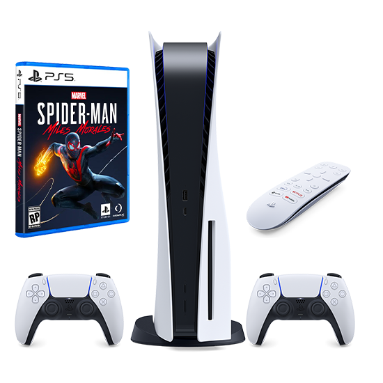 PlayStation 5 & Media Remote PS5 & DualSense Wireless Controller & Marvel's Spider-Man: Miles Morales PlayStation 5 & Media Remote PS5 & DualSense Wireless Controller & Marvel's Spider-Man: Miles Morales